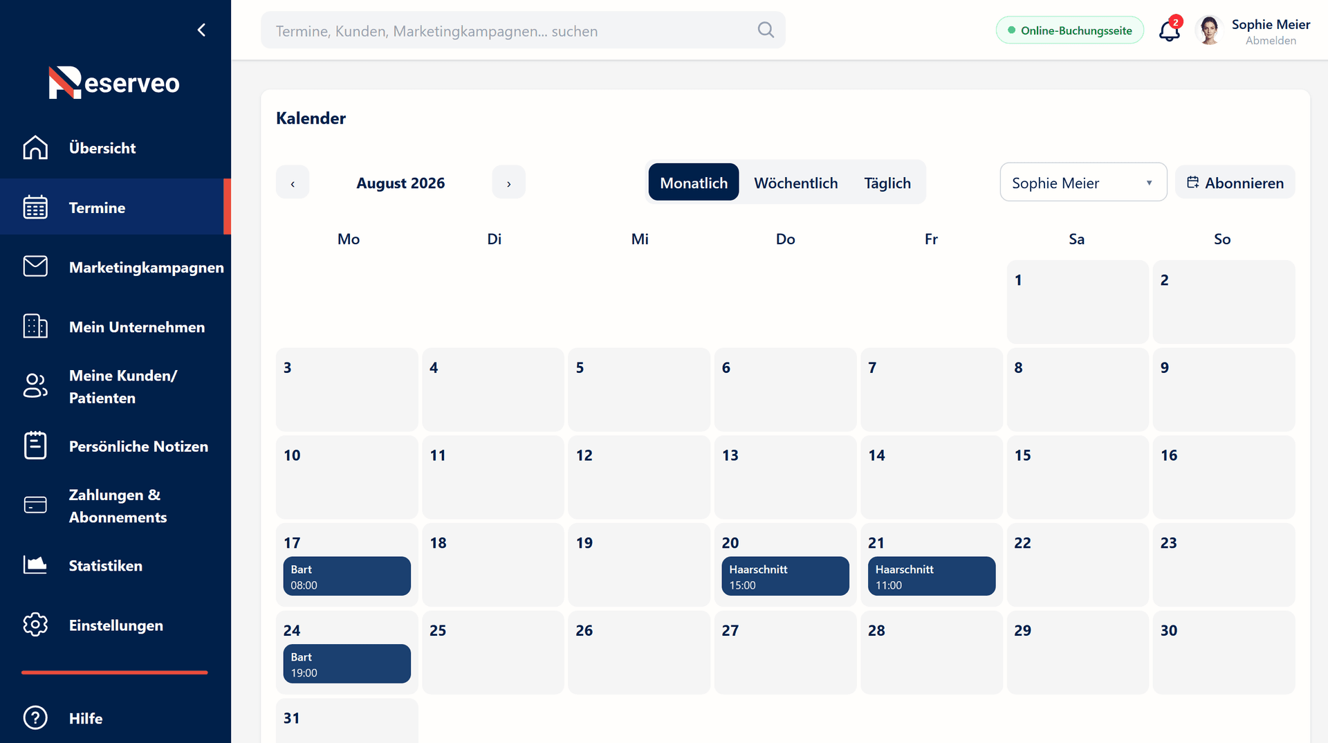 Sehen Sie alle Ihre Termine in einem interaktiven Kalender