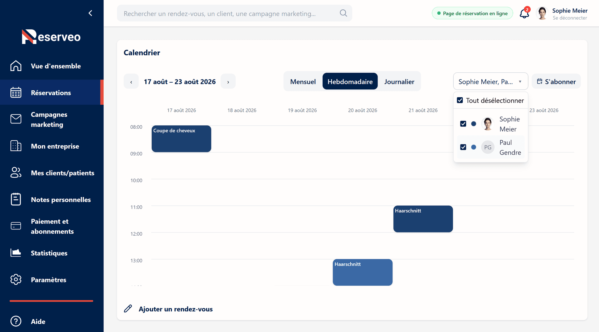 Consultez les agendas de chaque collaborateur séparément