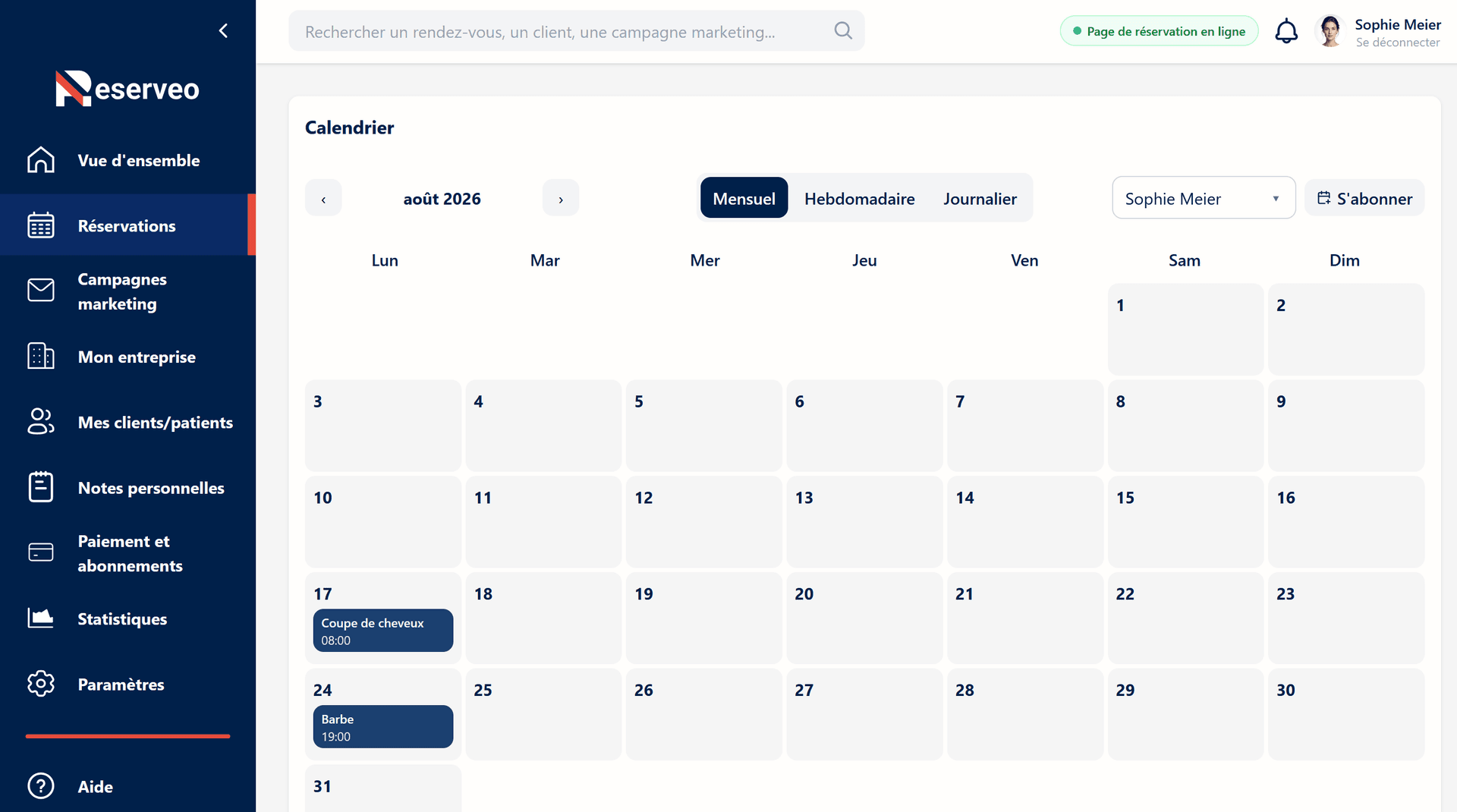Consultez tous vos rendez-vous dans un agenda interactif