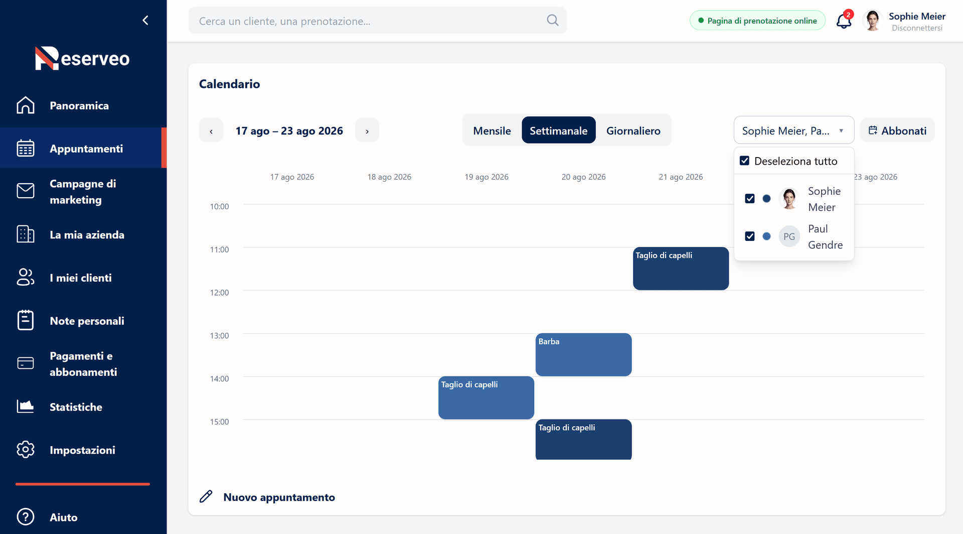 Consulta l'agenda di ogni collaboratore separatamente