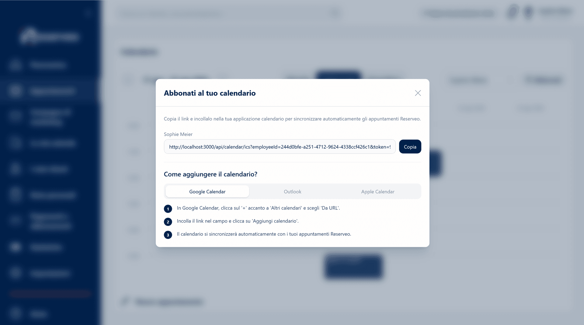 Sincronizza la tua agenda con Outlook, Google Calendar o Apple Calendar