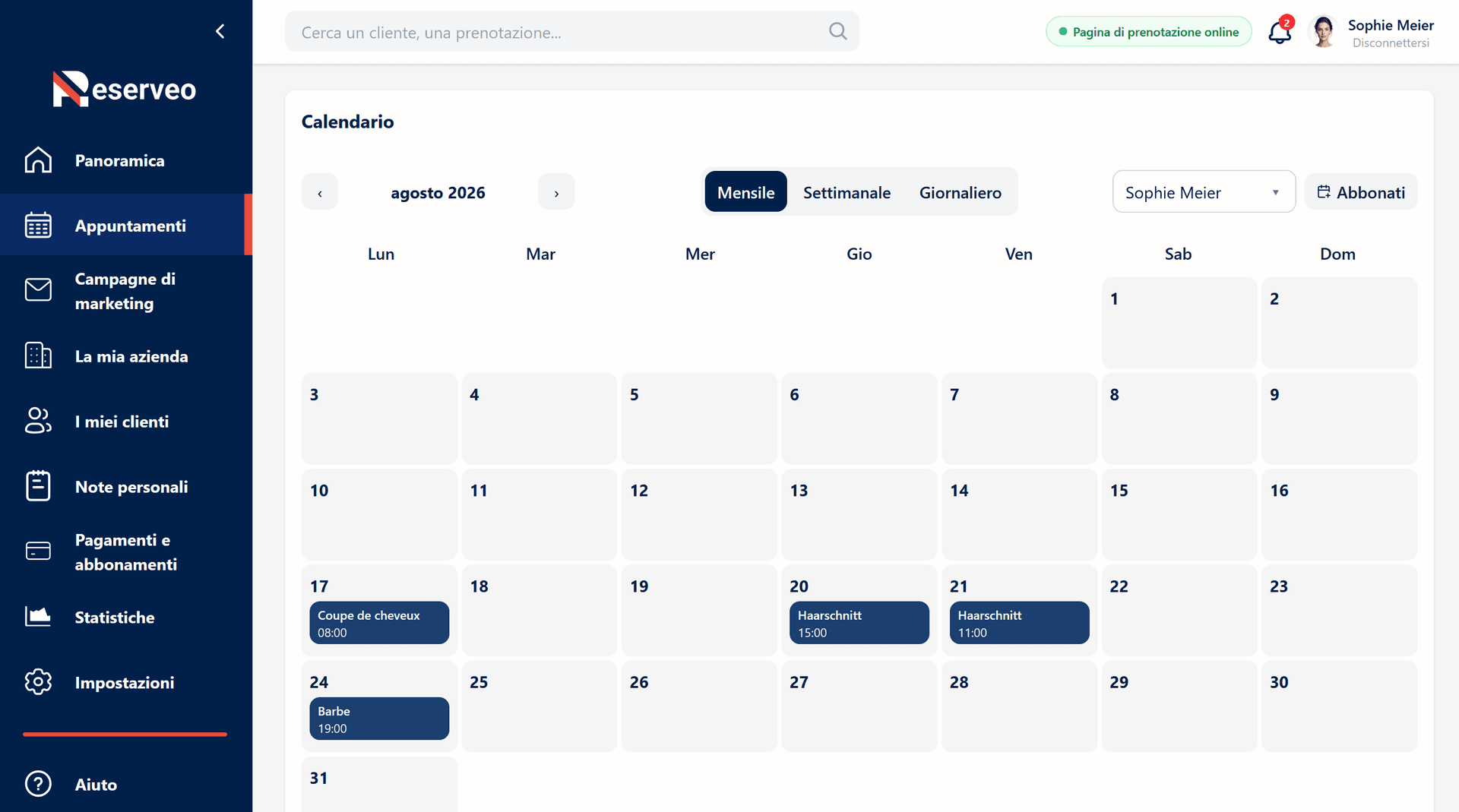 Consulta tutti i tuoi appuntamenti in un calendario interattivo