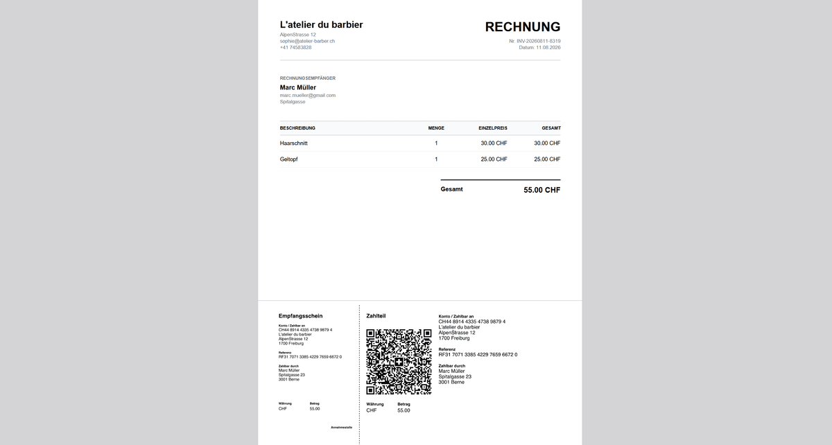 Standardrechnungen mit Swiss QR-Code erstellen und senden