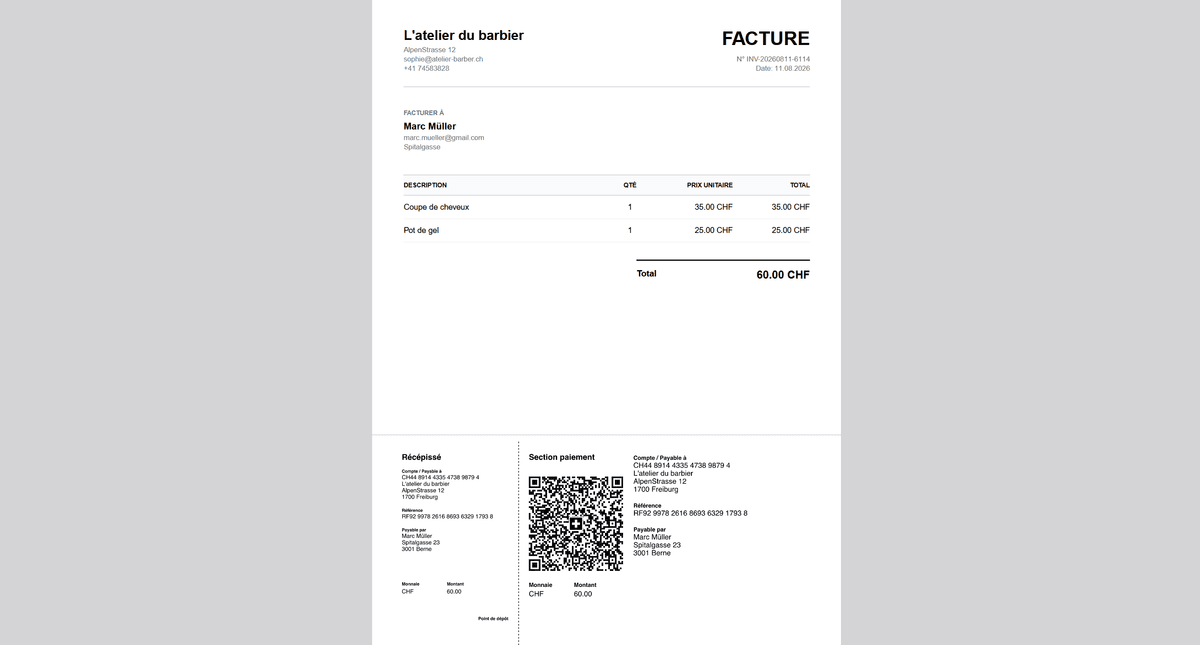 Générez des factures standard avec Swiss QR Code