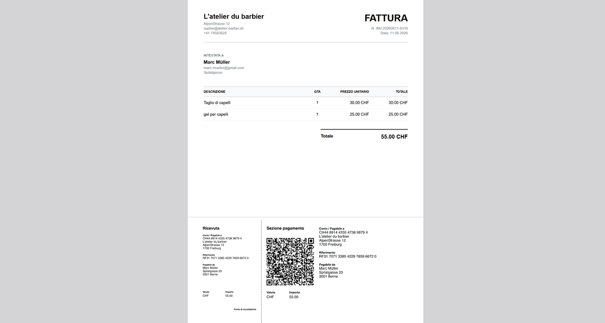 Genera fatture standard con Swiss QR Code