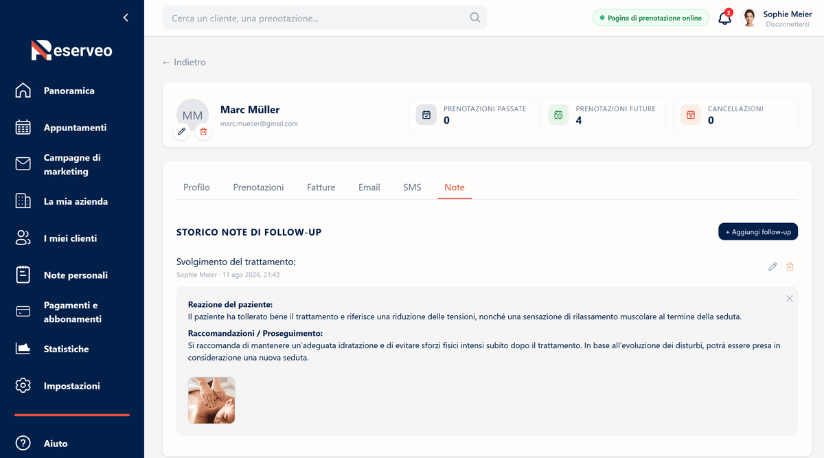 Aggiungi note di follow-up per un servizio su misura
