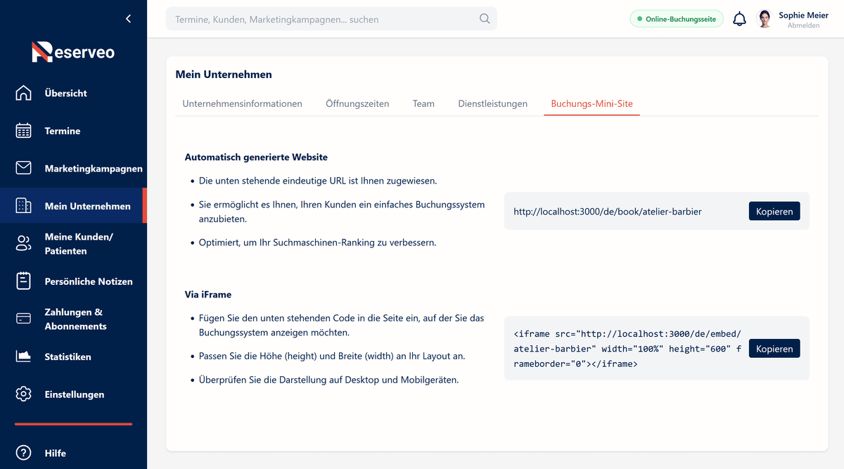 5. Ihre Mini-Website ist bereit!