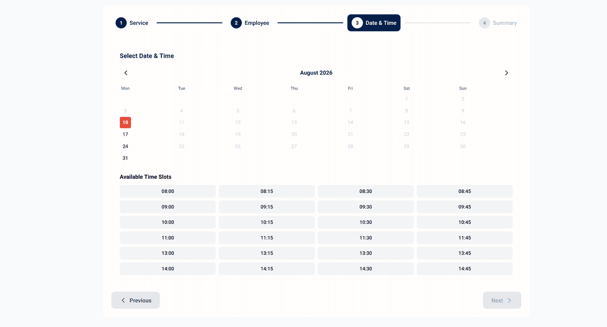 3. Clients choose the date and time that suits them
