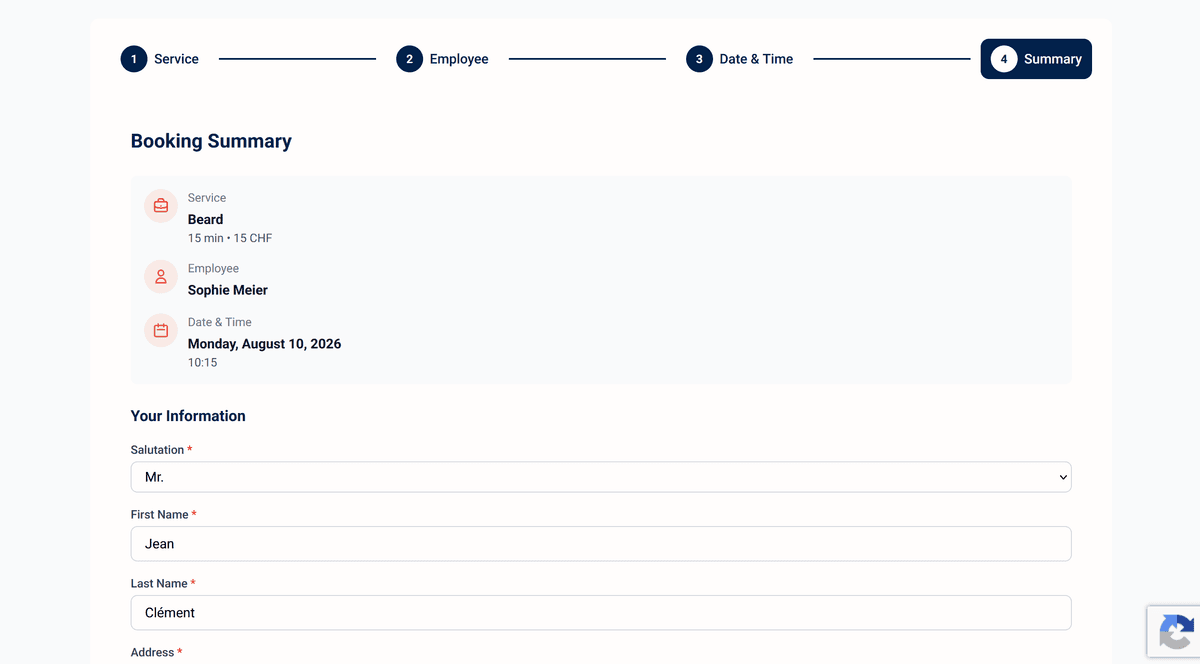 4. Clients enter their personal information and confirm the booking