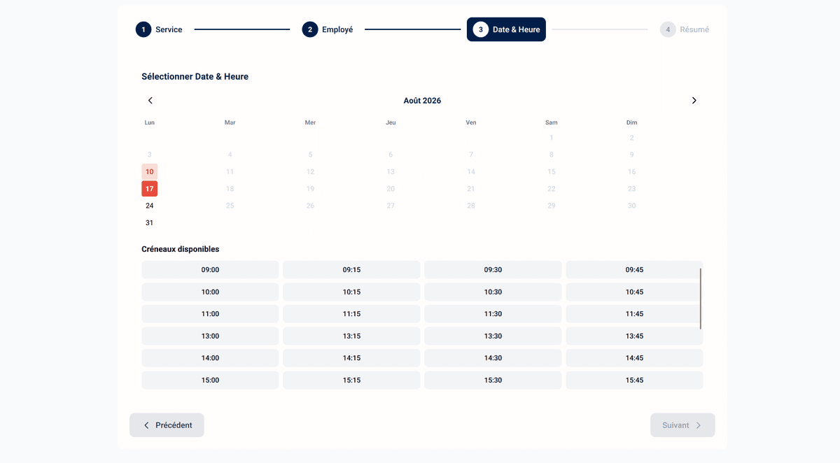 3. Vos clients choisissent la date et l'heure qui leur conviennent