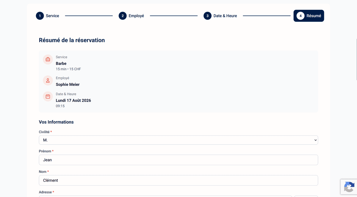 4. Vos clients saisissent leurs informations personnelles et valident la réservation