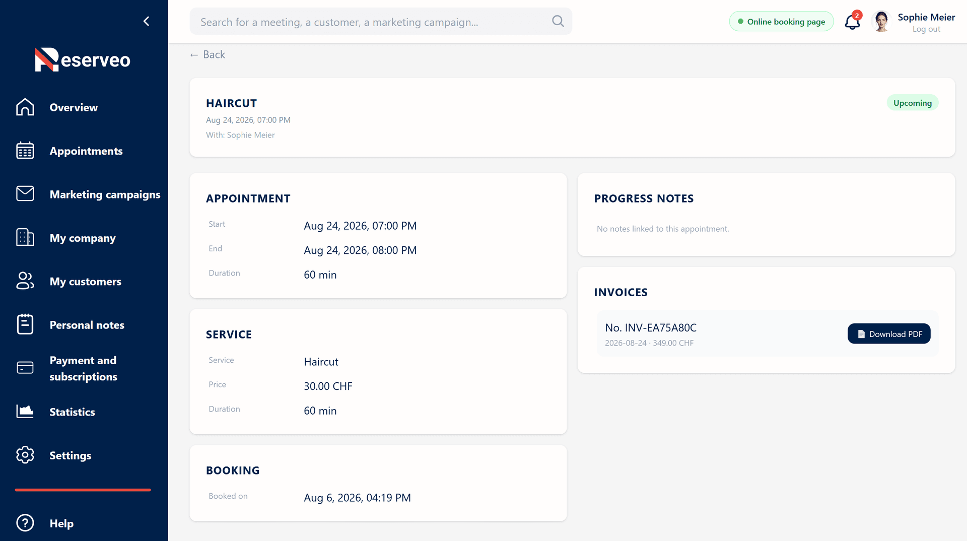 View all the details of an appointment instantly