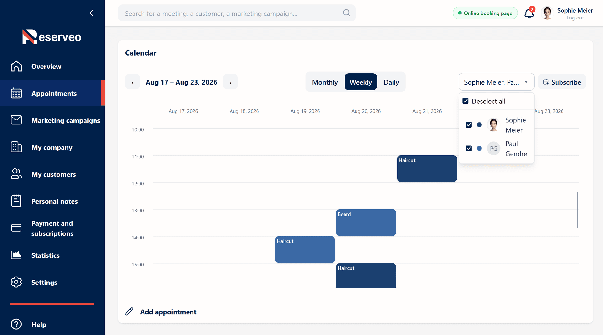 View each team member's calendar separately