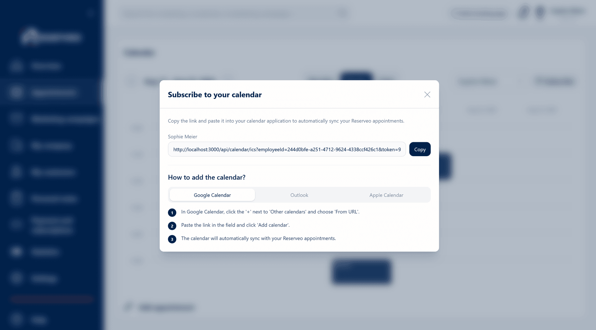 Sync your calendar with Outlook, Google Calendar or Apple Calendar