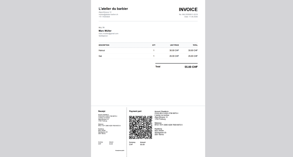 Generate standard invoices with Swiss QR Code