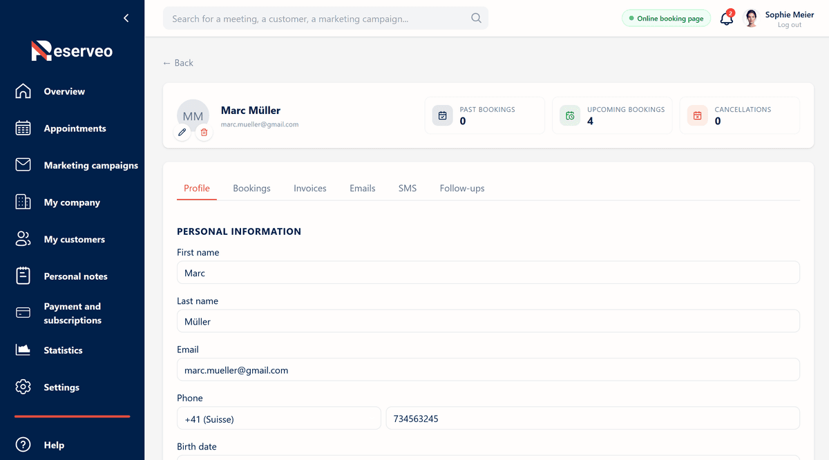 Contact details, preferences and personal information in one place